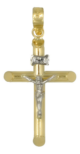 Dije Medalla Cruz Jesus Inri Cristo Dos Oros Puro 10k 3cm