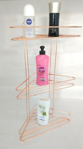 Imagen 7 de 9 de Esquinero Organizador Repisa Triple Baño Ducha Cromado Cobre