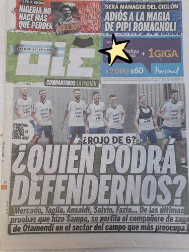 Diario Ole 7 Junio 2018 Selección Argentina Mundial Rusia