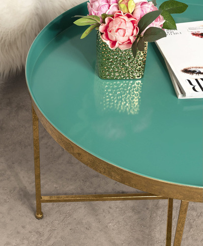 Mesa De Centro Moderna Verde Azulado Y Dorado 71 X 71 X 48 C