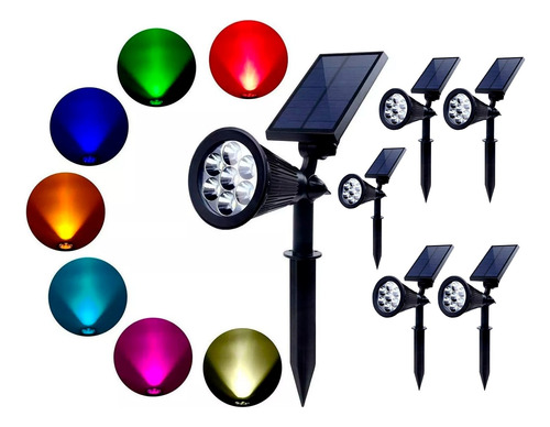 Foco Estaca Amurable X6 Luz Led Solar Rgb Colores Jardin Ax®
