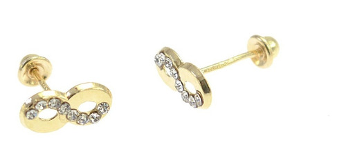 Aretes, Broqueles Infinito Chico Con Zirconias Oro 10k Mujer