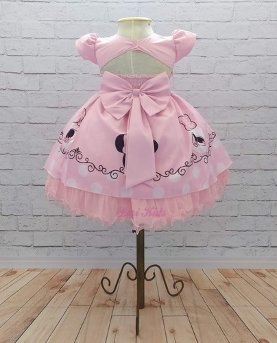 Imagem 3 de 3 de Vestido Luxo Festa Infantil Minnie Rosa Frete Grátis Oferta
