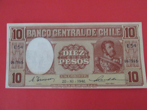 Billete Chile 10 Pesos Firmado Trucco - Maschke 1946 Unc