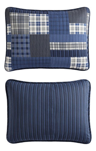 Juego De Edredón Individual Reversible Algodón Azul Marino