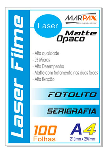 Laser Film A4 210x297mm Opaco Serigráfia E Fotolito 100fls