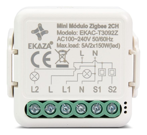 Relé Mini 2 Canais Zigbee Ekaza Tuya T3092z