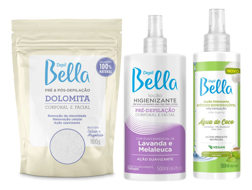 Pré Lavanda + Loção Pós Água De Coco + Dolomita Depil Bella