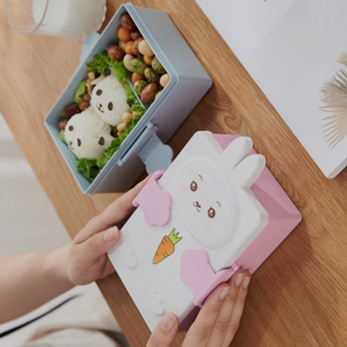 Vianda Infantil Lunchera Hermética Con Cubiertos Chufi Bebés Blanco Y Rosa Conejo