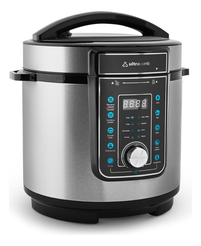 Olla Electrica A Presion Ultracomb Ps4006 1000w 6lts Digital Plateado