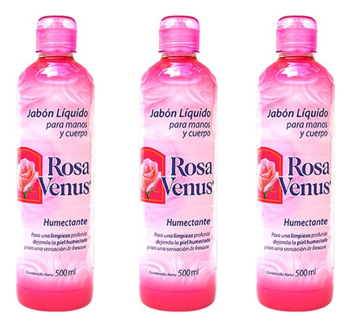 3 Jabon Liquido Cuerpo Y Manos Rosa Venus 500ml