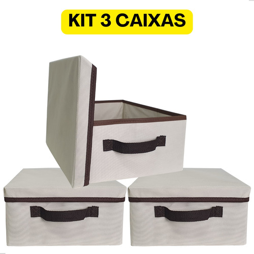 Kit 3 Caixa Para Documentos Fotos Com Tampa Alça Empilhável