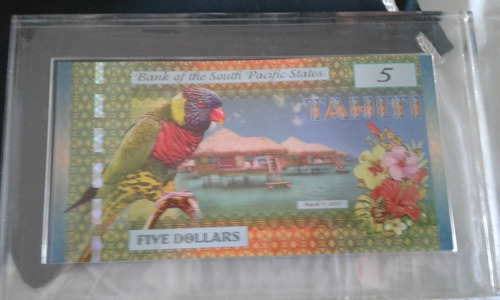 Billete De 5 Dólares De Tahití, Decorado, En Acrílico