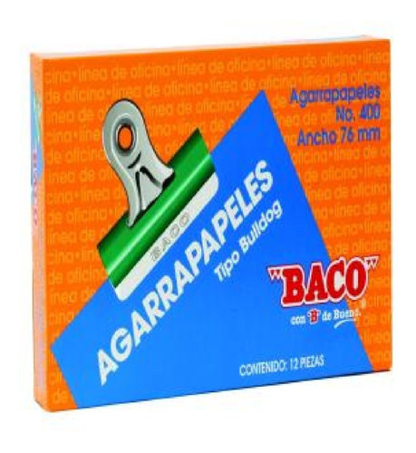 12pzs Agarrapapel Baco Bull-dog No.400 Verde 76mm /v