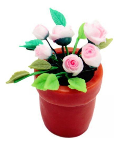2 Casa De Muñecas En Miniatura, Flores Rosadas