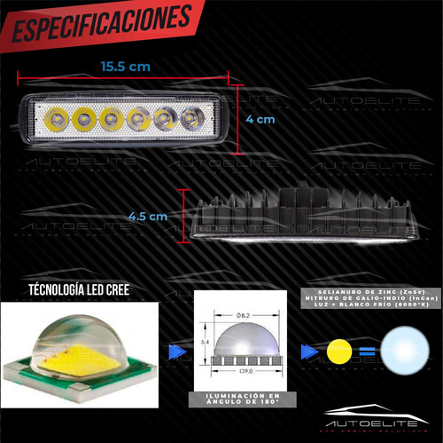 Imagen 3 de 10 de 2 Faros Barra Led Universal Cree Rectangular 6 Led 18w