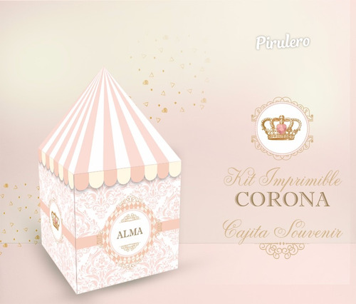 Kit Imprimible Corona Coronita Princesa Reina Rosa Dorado