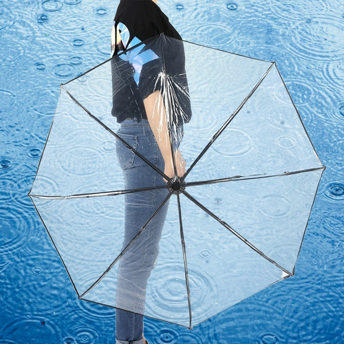 Imagen 1 de 9 de Paraguas Transparente Lluvia Automático Plegable Portátil Tr