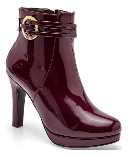 Botin Charol Con Plataforma Pietro 342 Vino Para Mujer Tx7