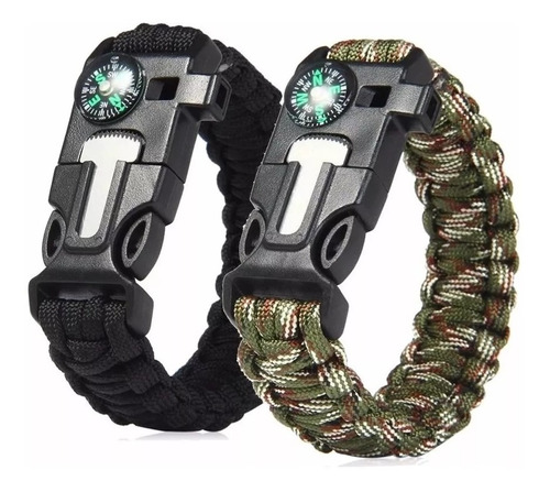 Pulsera 5 En1 Supervivencia Paracord Brújula Pedernal Pito