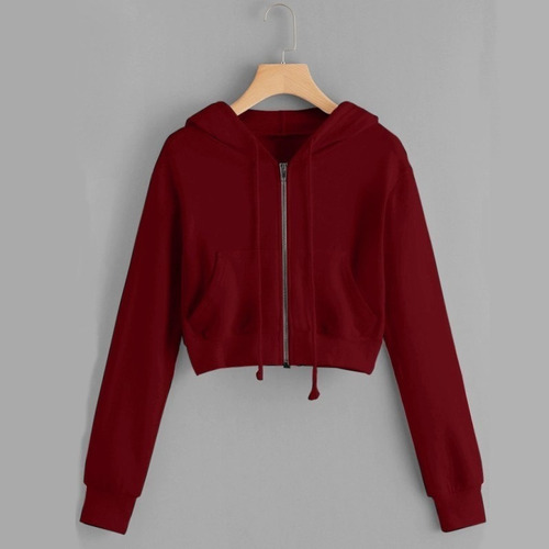 Sudadera Corta De Mujer Con Cremallera Y Capucha
