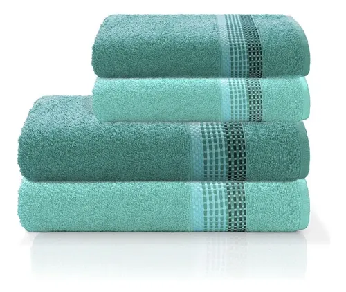 Jogo De Banho E Rosto 4 Pçs Algodão Venus Select Camesa Lisa Piscina Claro Com Piscina Escuro