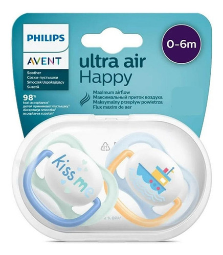 Chupeta Ultra Air Happy 0-6m Barco Com 2 Philips Avent