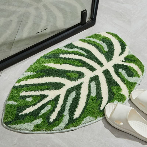 Alfombra De Baño Antideslizante De Hojas Verdes Suaves