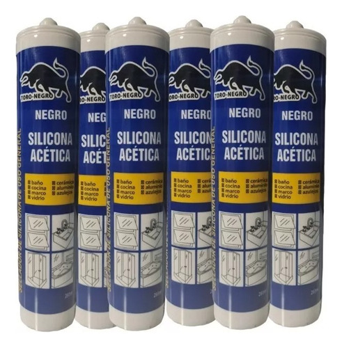 Silicona Acética Negra Sellante - 280ml - 6 Tubos