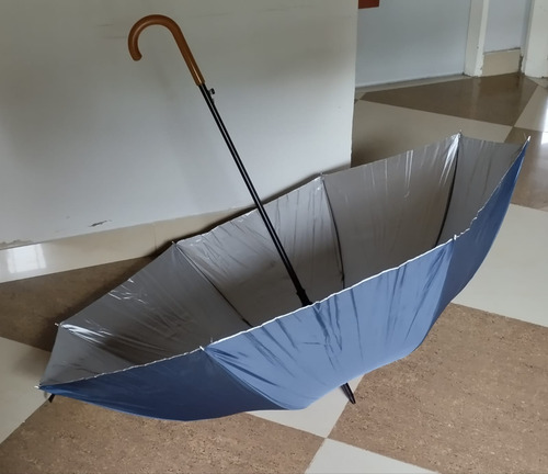 Paraguas Largo Grande Xl Reforz Mango Simil Madera Ergonomic Azul Liso