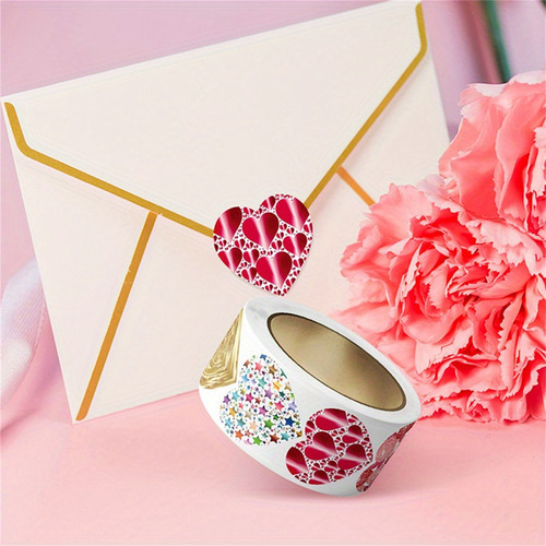 Rollo De 500 Pegatinas En Forma De Corazón De 1 Pulgada, Aut