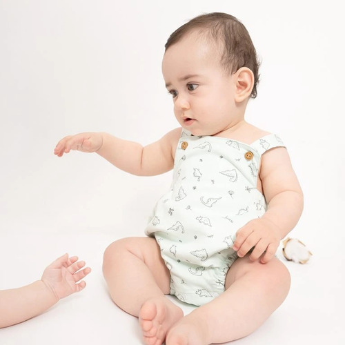Overol Dino Verde 100% Algodón Pima Para Bebé Niño