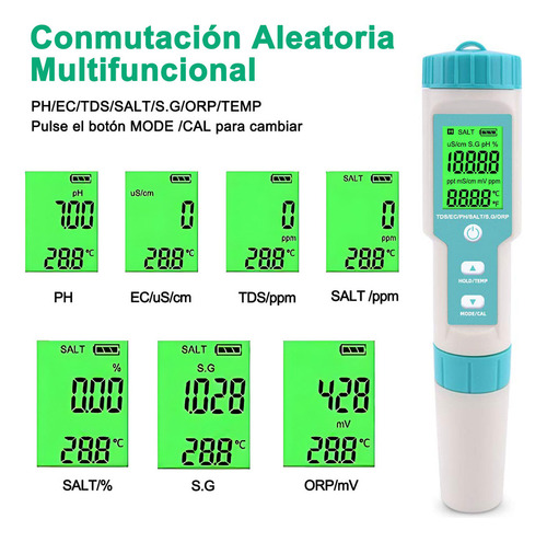 8 En 1 Medidor De Ph/ec/tds/orp/sg/h2/salinidad/temperatura