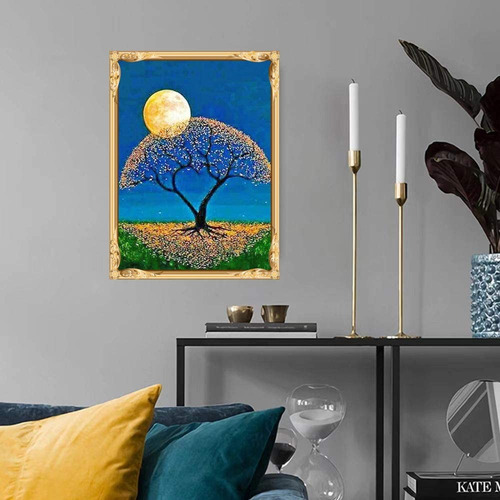  Pintura Árbol De La Vida Y Luna Diamante 5d Pto Cruz Stock!