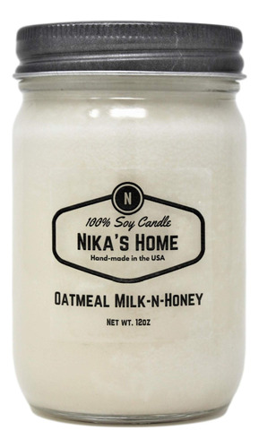 Nika's Home Oatmeal Milk-n-honey Soy Candle 12oz Mason Mason