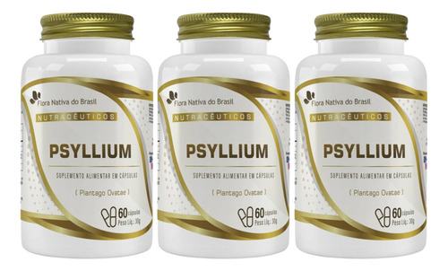 Kit 3 Psyllium 60 Cápsulas Flora Nativa Sabor Sem