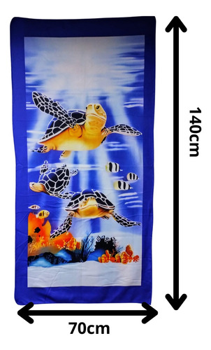Toalla Para Playa 70x140 Cm Estampada Secado Rapido 2 Pzs Azul Tortuga 2