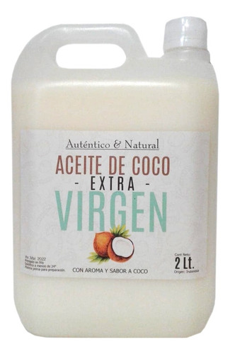 Aceite De Coco Extravirgen X 2 Lts Con Aroma Y Sabor Puro.