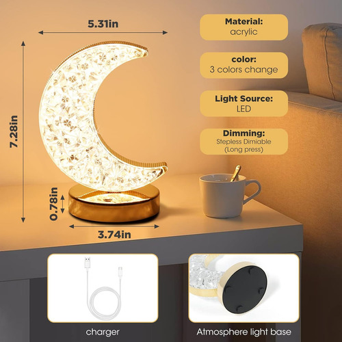 Lámpara De Mesa Con, 3 Colores Cambiant Rechargeable Led