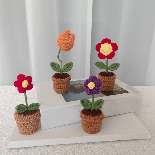 Flor De Crochê Artesanal Feita À Mão Flor Folhado Roxo