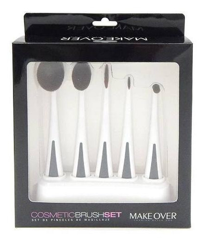 Makeover Kit X5 Brocha Maquillaje Profesional Pelo Sintetico Color Blancas