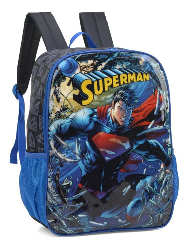 Mochila Costas Grande Escolar Super Man Superman Luxcel Dc Cor Azul