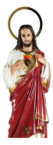 Estatua esculpida de 30 cm con imagen del Sagrado Corazón de Jesús, color rojo