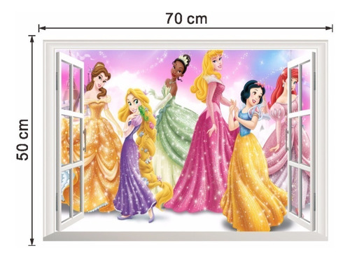 Adesivo Em 3d Das Princesas Na Janela Rapunzel E Outras