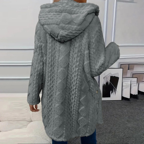 Chaqueta De Punto De Manga Larga Con Capucha De Felpa Para Mujer