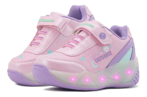 Tenis Patín Retráctil Con Luces Bubble Gummers Perla Rosa