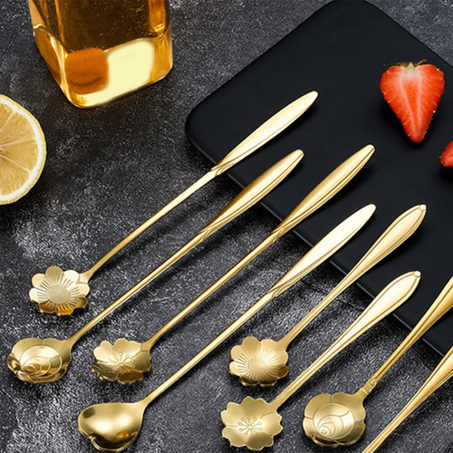 Stainless Steel Flower Gold Scoop Coffee Spoon Gift K