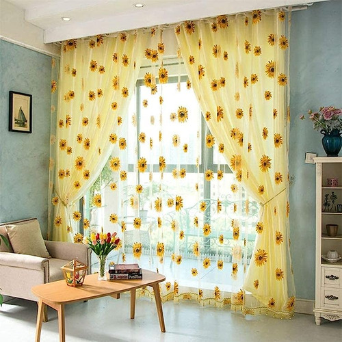 Cortinas Girasol Transparente Tul Para Puerta Ventana Panel