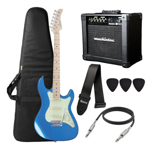 Kit Guitarra Strinberg Sts100 Stratocaster Amplificador Cor Azul