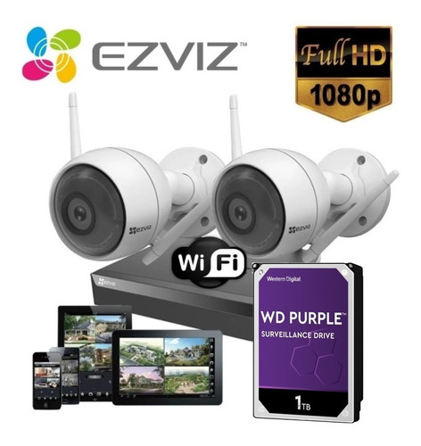 Imagen 1 de 10 de Kit Inalambrico Ezviz Camara Ip 1080p C3w Wifi Luz Audio